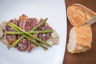 Entrecot de ternera con salsa de champiñones